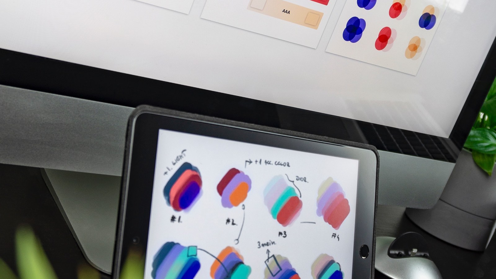 black iPad displaying color gradient
