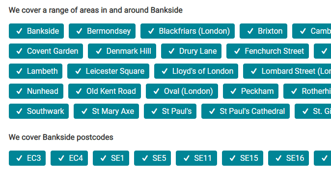 A list of local postcodes and areas
